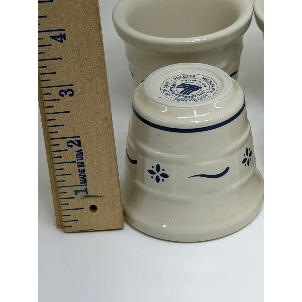 Longaberger Pottery Votive Cups Classic Blue Woven Traditions Ivory Set of 4 VTG
